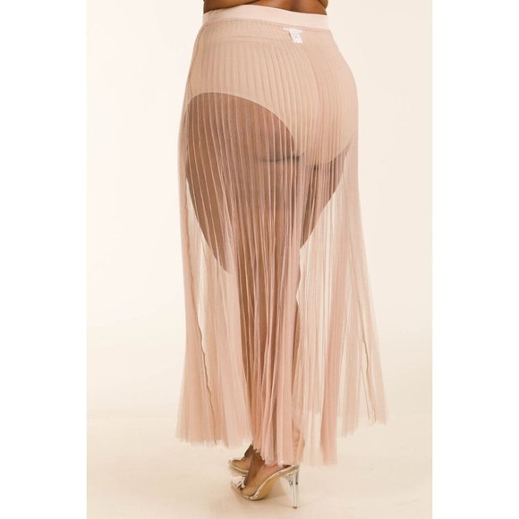 Women's Sexy Elastic Waist Pleated Mesh Maxi Skirt Plus Size 1X 2X 3X - Picture 5 of 11